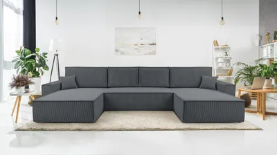 Image de AX LIVING Gris Canapé en forme de U avec fonction sommeil - Cedria U Salon 389 cm