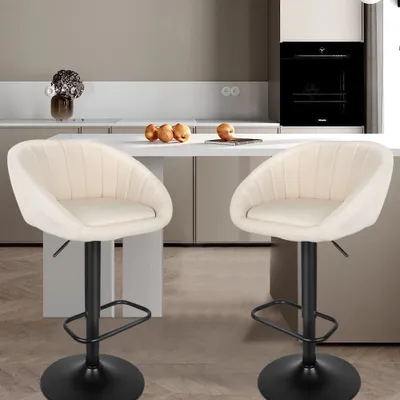 Produktbild von 2er-Set Barhocker Barstuhl aus Leinen Tresenstuhl Küchenhocker Drehhocker mit Rücklehne cremefarben