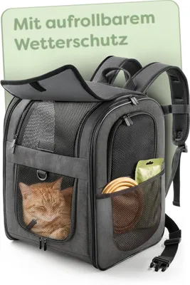 Produktbild von Knupis Katzenrucksack & Hunderucksack bis 7kg - Leicht - Dunkelgrau - Sicherheitsleine & waschbare Einlage - 300D Oxford - Für Katzen & kleine Hunde