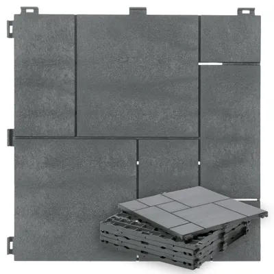 Produktbild von e-floor Terrassenfliesen Set – 6 Stück 30 x 30 x 1,5 cm (0,55 m²) | Klick-System Bodenfliesen für Terrasse & Balkon, Grau