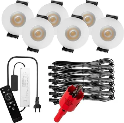 Produktbild von S-Polylight PREMIUM Mini LED- Einbauspots Kaltweiß 6.000K, DIMMBAR, IP65, FUNK 3W LED Einbaustrahler Terrassenüberdachung, Terrassenbeleuchtung, Bad, Sauna, LED Spots mit Fernbedienung (WEISS, 6x LED-SET)
