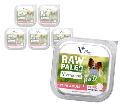 Produktbild von Raw Paleo Pork Pate Mini Adult 6x150g Monoprotein Naßfutter Pastete für ausgewachsene Hunde kleiner Rassen mit Schweinefleisch
