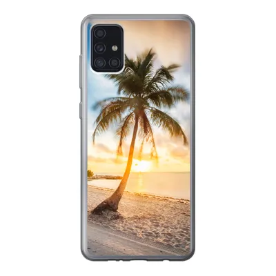 Produktbild von MuchoWow® Handyhülle Schutzhülle Hülle für Samsung Galaxy A52 5G Sonnenuntergang - Strand - Palme Silikon Softcase Handy Hülle - Umschlag