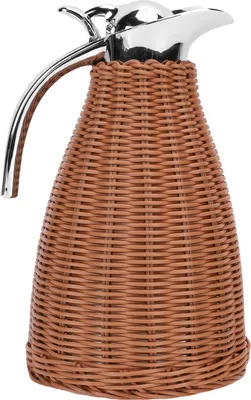 Zdjęcie produktu dla Ręcznie tkana termiczna karafka do kawy ze stali nierdzewnej, korpus z plecionego rattanu, 1,5 l, dzbanek z izolacją trójścienną, 12 godzin utrzymywania ciepła i 24 godziny utrzymywania zimna.