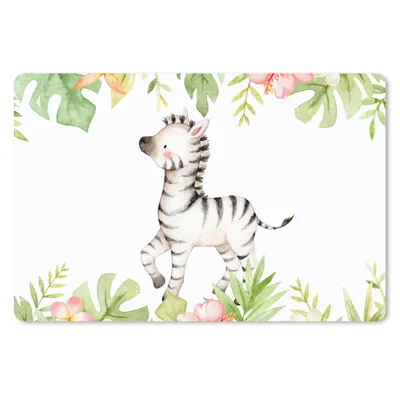 Produktbild von MuchoWow® Schreibtischunterlage Zebra - Blumen - Dschungel - Aquarell 60x40 cm - XXL Mauspad - Großes Mauspad
