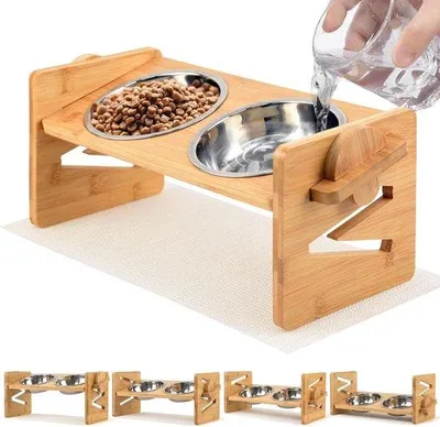 Immagine prodotto di Mangiatoia regolabile in bambù per cani di piccola taglia e gatti