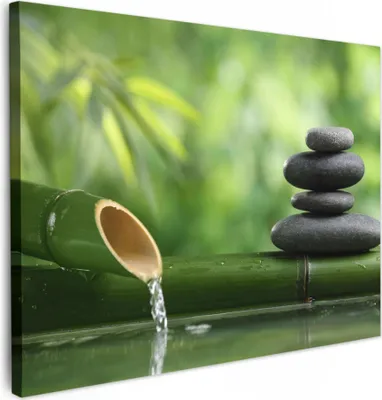 Produktbild von MuchoWow® - Leinwandbilder - Zen - Steine - Grün - Natur - Bambus, Wandbild, Wanddeko Bilder Wohnzimmer, 40x30 cm