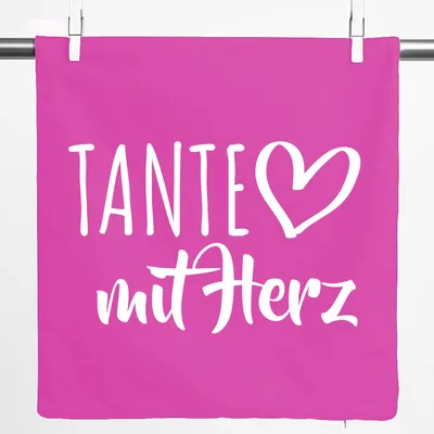 Produktbild von Huuraa Kissenbezug Tante mit Herz 40x40cm Fuchsia Baumwolle Dekokissenbezug Geschenkidee