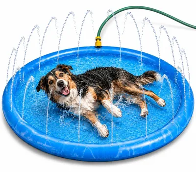 Image de maxxpro piscine pour chiens et tapis de refroidissement Ø100 CM - pataugeoire pour chiens et tapis de refroidissement - avec gicleurs - PVC - bleu