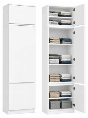 Produktbild von Home Collective Kleiderschrank, Garderobenschrank, Mehrzweckschrank mit Aufsatz 2-türig mit 5 Einlegeböden | Vielseitiger Schrank für Schlafzimmer, Flur oder Büro | Weiß