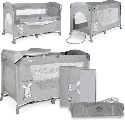 Produktbild von Reisebett für Babys mit verstellbarer Höhe und Zubehör - Grau