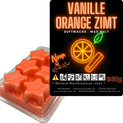 Produktbild von WonderWax Neon Duftwachs Wax Melts für Duftlampe, 6 Sterne Duftmelt Wachsmelt Sojawachs Neon Sterne für Raumdüfte, Wachs Duftöl Indoor Herbst Melts für Aromalampe Spicy Vanille Orange Zimt