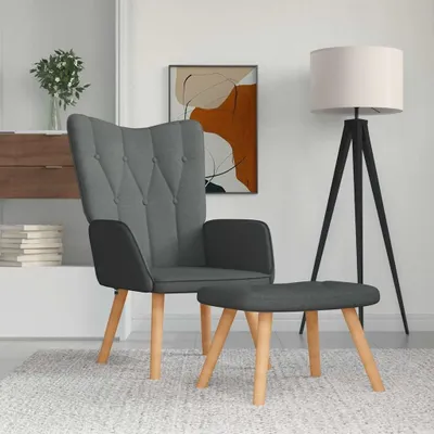 Produktbild von Relaxsessel mit Hocker aus dunkelgrauem Stoff