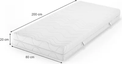 A white mattress with dimensions indicated by lines and text.