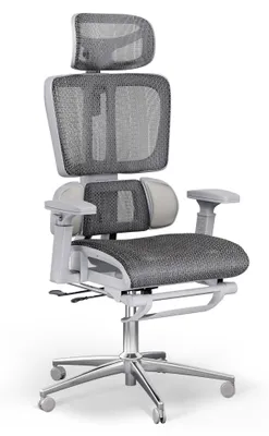 Produktbild von di volio Bürostuhl Romalo – ergonomischer Schreibtischstuhl mit Kopfstütze & Fußstütze, atmungsaktives Mesh, grau