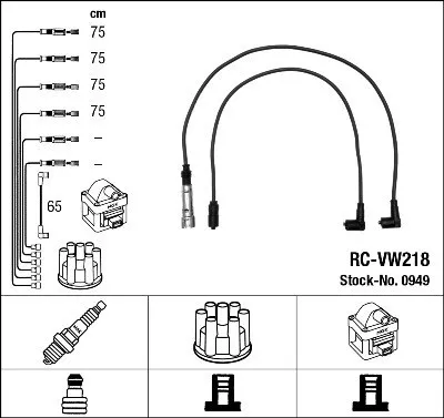 Produktbild von NGK 0949 Zündkabelsatz Zündleitungssatz für VW GOLF II (19E, 1G1) Passat Variant (33B) für SEAT Leon Schrägheck (1M1) für AUDI 100 (43, C2)