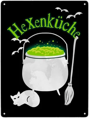 Produktbild von Hexenküche Metallschild XXL in 28x38 cm mit Hexenkessel für Halloween