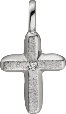 Produktbild von Anhänger Kreuz 585 Gold Weißgold eismatt 1 Diamant Brillant Kreuzanhänger