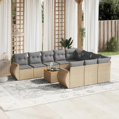 Produktbild von Design 11-tlg. Garten-Sofagarnitur mit Kissen Beige Poly Rattan, Gartenmöbel-Sets 2024 Neu