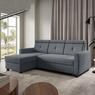 Produktbild von Ecksofa MILANO Grau, L-Form - mit Schlaffunktion, Bettkasten & Ottomane links