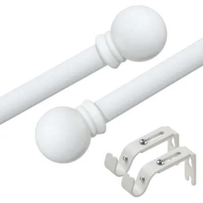 Image de Barre de rideau décorative, double, blanche, de 76 à 152 cm