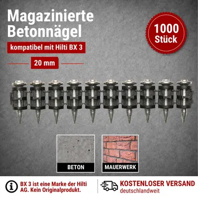 Produktbild von Betonnägel 20 mm – 1000 Stück kompatibel mit Hilti BX 3 – für Beton & Mauerwerk