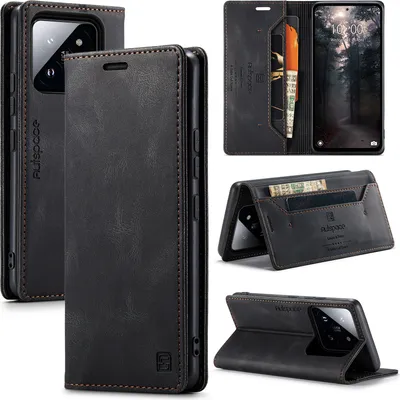Obrázek produktu pro Xiaomi 14 Case, RetroPolyuretankožené pouzdro Stand Protective Cover pro Xiaomi 14 Black