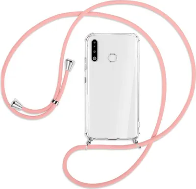 Produktbild von Handykette Backcover-Schutzhülle mit Band (Metall silberfarben) für Samsung Galaxy A70e - rosa