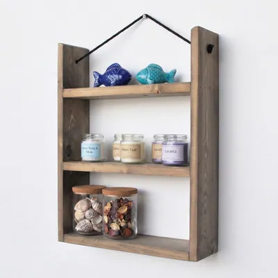 Obrázok produktu pre Skye Decor, elegantná nástenná polička z 100% masívneho dreva, 38x48x9 cm, hnedá