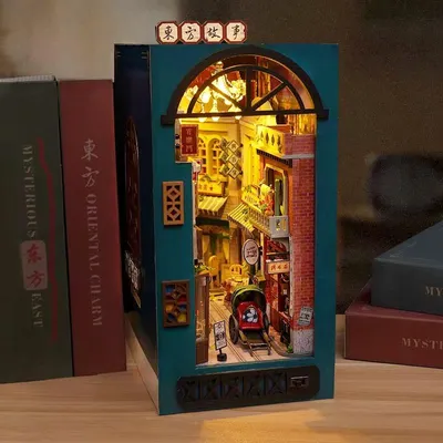 Produktbild von DIY Book Nook Tor nach China - 3D-Puzzle - 180 Teile - Miniaturhaus aus Holz - mit LED-Licht