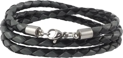 Produktbild von Lederkette Lederband 6 mm Herren Halskette Schwarz / Grau 17-100 cm lang mit Karabiner Verschluss Silber geflochten, Länge:24 Zentimeter