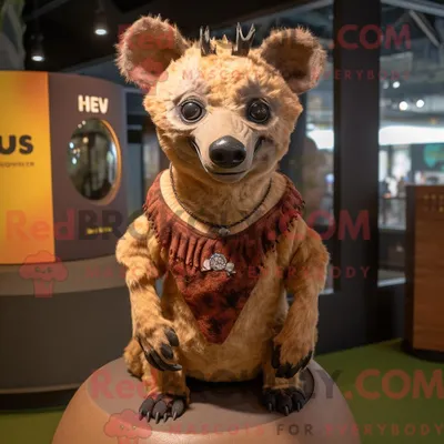 Produktbild von Maskottchenfigur REDBROKOLY einer Rosthyäne mit Minirock und Ringen