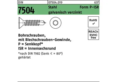 Produktbild von Bohrschraube DIN 7504 Senkkopf m.Innensechsrund P 5,5 x 25 -T25 Stahl galvanisch verzinkt