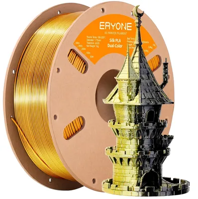 Obrázok produktu pre 3D tlačový filament PLA – hodvábny, dvojfarebný – 1 kg, cievka – 1,75 mm – tolerancia ±0,03 mm – čierna, zlatá