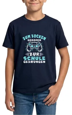 Produktbild von Spreadshirt Zum Zocken Geboren Zur Schule Gezwungen Gaming Teenager T-Shirt, 152/164 (12-14 Jahre), Navy