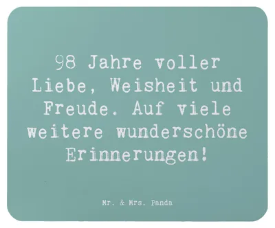 Produktbild von Mr. & Mrs. Panda Mauspad Spruch 98. Geburtstag Freude - Meeresbrise - Geschenk, Mouse Pad, Alter, wunderschöne Erinnerungen, Geburtstagsgeschenk, Mousepad, Happy Birthday