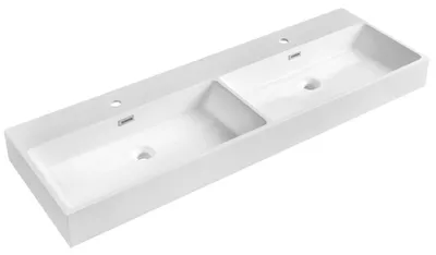 Image de AQUATIC lavabo double, marbre coulé, 140x46cm, blanc