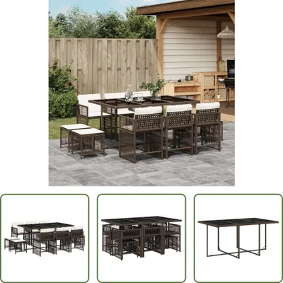 Produktbild von The Living Store 11-tlg. Garten-Essgruppe mit Kissen Braun Poly Rattan