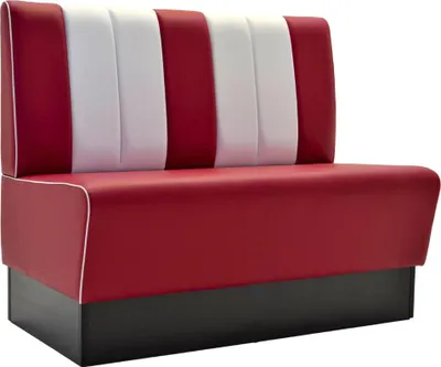 A red and white diner-style booth against a white background.