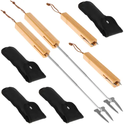 Productafbeelding van Bremermann Telescopische Grillvorken Set van 4 // incl. tas // roestvrij staal & bamboe // uitschuifbaar voor marshmallows en worstjes