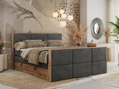 Produktbild von MKS MEBLE Doppelbett, Boxspringbett ALBERO 2 KING DUO mit zwei 7 Härtezonen Multipocket-Matratzen, genähtes Kopfteil und Front, Bettkästen - 180x200 cm - H3 - Dunkelgrau Velvet