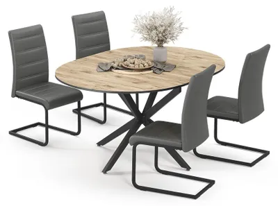 Imagen del producto de Set de mesa de comedor Vicco Loyd Roble rústico/Negro 120 x 120 cm con 4 sillas de comedor, gris, Model 63011