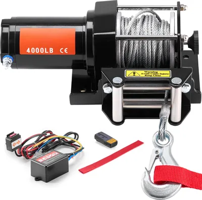Immagine prodotto di SucceBuy Verricello elettrico, 4000 lb, 12 V DC, ATV/UTV, cavo d'acciaio da 39 piedi, telecomando wireless e a filo, IP55, impermeabile per il traino
