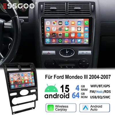 Obrázok produktu pre Autorádio s CarPlay a Android Auto pre Ford Mondeo MK3 (2004-2007), 9-palcový dotykový displej, GPS navigácia, dvojitý DIN formát, Bluetooth, ovládanie z volantu, 4 GB RAM, 64 GB úložisko, Android 15, Wi-Fi
