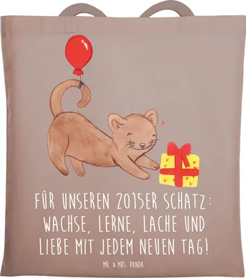 Produktbild von Mr. & Mrs. Panda Schultasche 2015 Geburtstag - Braun Pastell - Geschenk, Jutebeutel, Laptoptasche, Jutetasche, Happy Birthday, Feiern, Geburtstagsjahr, Tote Bag, Spruch