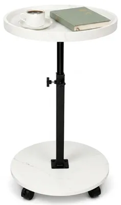 Obrázok produktu pre Príkonový stolík, okrúhly, s nastaviteľnou výškou 45-80 cm, otočný o 360°, orechová farba, biely, s kolieskami