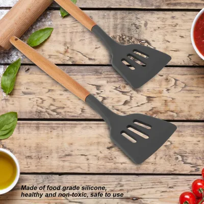 Obrázok produktu pre Silicone Kitchen Utensil Home Restaurant Cooking Tools with Wooden Handle(Slotted Turner)
