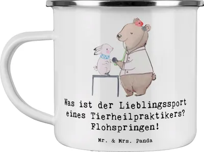 Produktbild von Mr. & Mrs. Panda Haferl Tierheilpraktiker Humor - Weiß - Geschenk, Beruf, Emaille Tasse, Berufsalltag, Tierwohl, Outdoor, kreative Geschenke, Berufsleben, Flohspringen