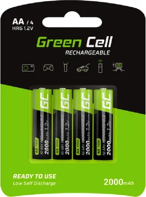 Produktbild von Green Cell 2000mAh 1.2V 4 Stck Vorgeladene NI-MH AA-Akkus - Akkubatterien AA/Mignon, sofort einsatzbereit, Starke Leistung, geringe Selbstentladung, wiederaufladbare Akku Batterie, ohne Memory-Effekt
