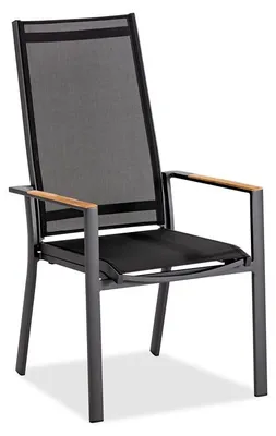 Produktbild von Gartenstuhl Paloso Flex 60x73 cm Stoff Schwarz Armlehnen Teak Gestell Anthrazit